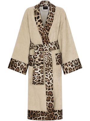 Dolce & Gabbana leopard-print trim belted bathrobe - Neutrals