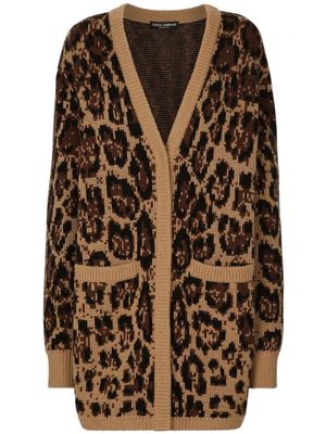 Dolce & Gabbana leopard-print V-neck cardigan - Brown