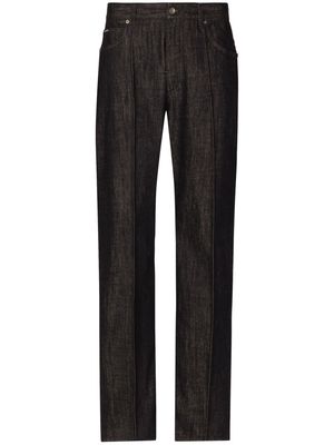 Dolce & Gabbana logo-appliqué cotton wide-leg jeans - Black