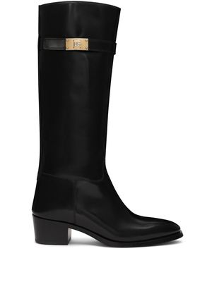 Dolce & Gabbana logo-appliqué knee-high leather boots - Black