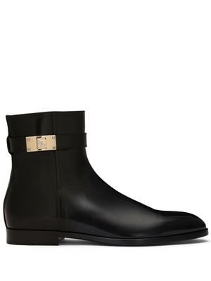 Dolce & Gabbana logo-appliqué leather ankle boots - Black