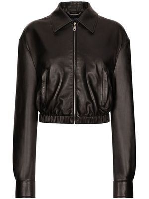 Dolce & Gabbana logo-appliqué leather jacket - Black