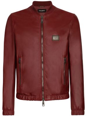 Dolce & Gabbana logo-appliqué leather jacket - Red