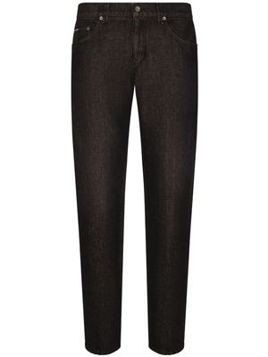 Dolce & Gabbana logo-appliqué long-length tapered jeans - Black