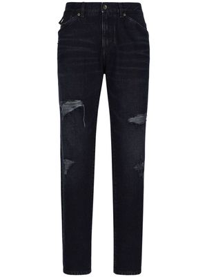 Dolce & Gabbana logo-appliqué ripped-detail straight-leg jeans - Black