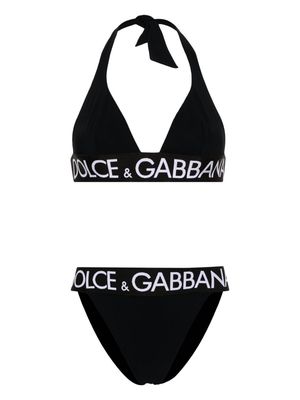 Dolce & Gabbana logo-band triangle-cup bikini - Black