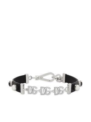 Dolce & Gabbana logo-charm leather choker - Black