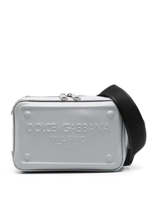 Dolce & Gabbana logo-debossed leather messenger bag - Grey
