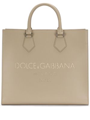 Dolce & Gabbana logo-debossed leather tote bag - Neutrals