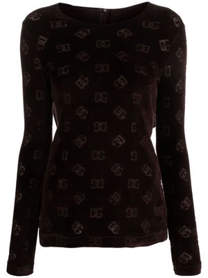 Dolce & Gabbana logo-debossed round-neck top - Brown