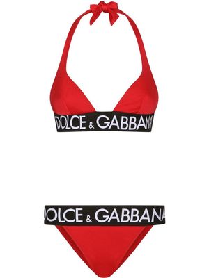 Dolce & Gabbana logo-detail triangle bikini - Red