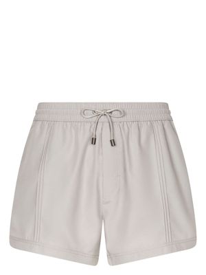 Dolce & Gabbana logo-drawstring faux-leather swim shorts - Grey
