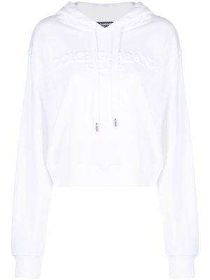 Dolce & Gabbana logo-embossed cotton hoodie - White