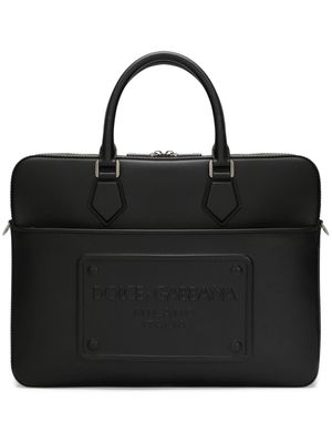Dolce & Gabbana logo-embossed leather laptop bag - Black