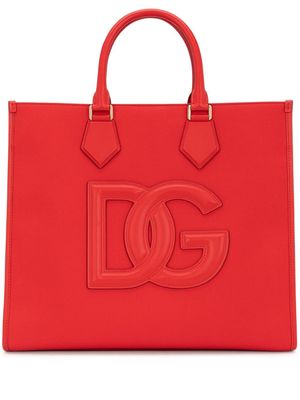 Dolce & Gabbana logo-embossed leather tote bag - Red