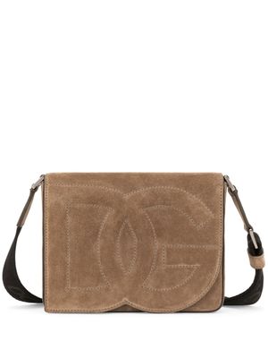 Dolce & Gabbana logo-embossed suede shoulder bag - Brown