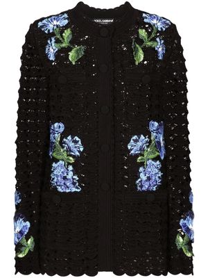 Dolce & Gabbana logo-embroidered crocheted cardigan - Black
