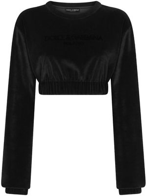 Dolce & Gabbana logo-embroidered cropped sweatshirt - Black