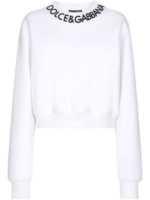 Dolce & Gabbana logo-embroidered cropped sweatshirt - White