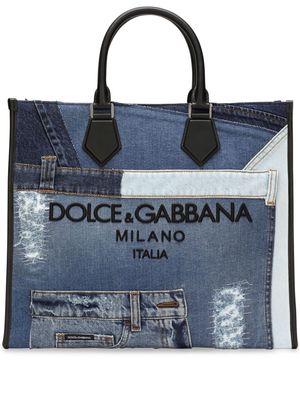 Dolce & Gabbana logo-embroidered denim-patchwork tote bag - Blue