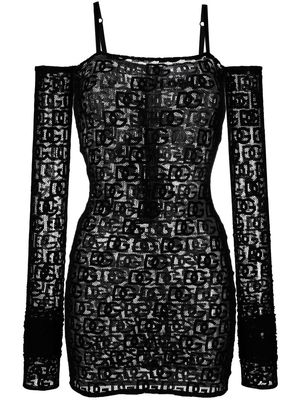 Dolce & Gabbana logo-embroidered detachable sleeve minidress - Black