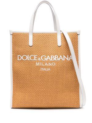 Dolce & Gabbana logo-embroidered interwoven tote bag - Brown