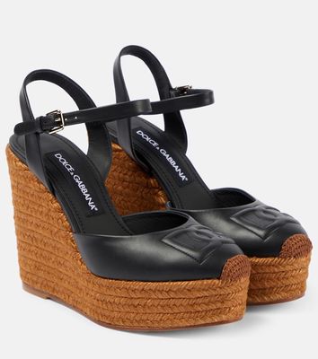 Dolce & Gabbana Logo embroidered leather wedge espadrilles