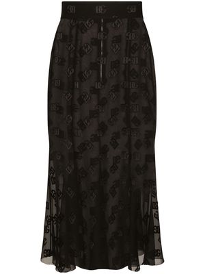 Dolce & Gabbana logo-embroidered sheer midi skirt - Black
