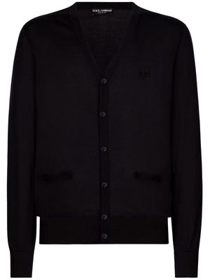 Dolce & Gabbana logo-embroidered silk cardigan - Blue