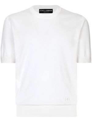 Dolce & Gabbana logo-embroidered silk knitted top - White