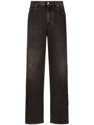 Dolce & Gabbana logo-embroidered straight-leg jeans - Grey