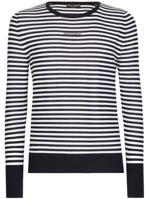 Dolce & Gabbana logo-embroidered striped jumper - White
