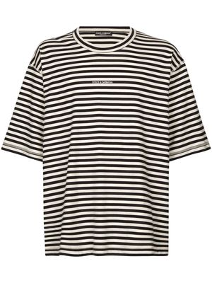 Dolce & Gabbana logo-embroidered striped T-shirt - Black