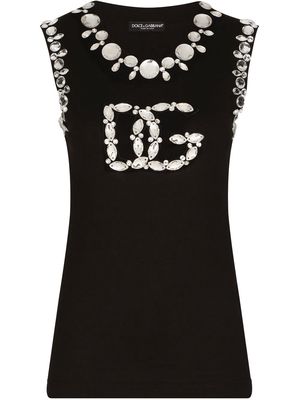Dolce & Gabbana logo gem-studded tank top - Black