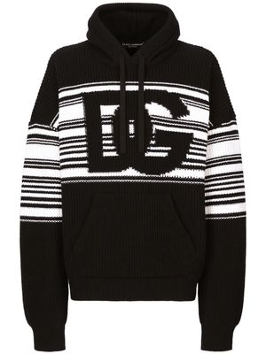 Dolce & Gabbana logo-intarsia knitted hoodie - Black