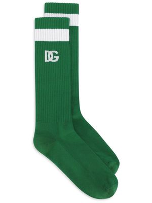 Dolce & Gabbana logo-intarsia ribbed-knit socks - Green