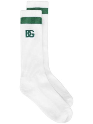 Dolce & Gabbana logo-intarsia ribbed-knit socks - White