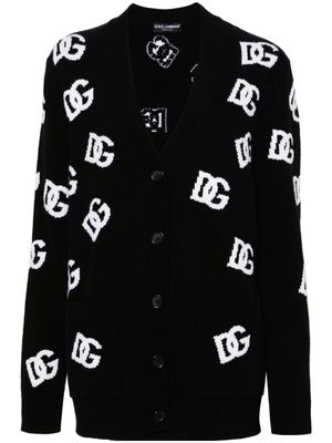 Dolce & Gabbana logo-intarsia virgin wool cardigan - Black
