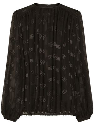 Dolce & Gabbana logo jacquard bishop sleeves blouse - Black