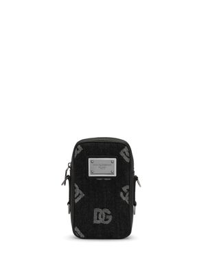 Dolce & Gabbana logo-jacquard denim messenger bag - Black
