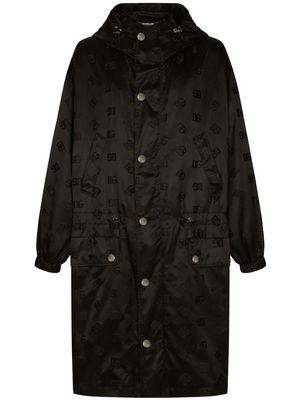 Dolce & Gabbana logo-jacquard hooded parka - Black