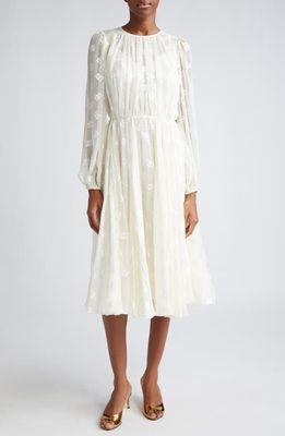 Dolce & Gabbana Logo Jacquard Long Sleeve Chiffon Dress in Bianco Panna Chiaris