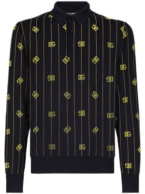 Dolce & Gabbana logo-jacquard long-sleeve polo shirt - Black