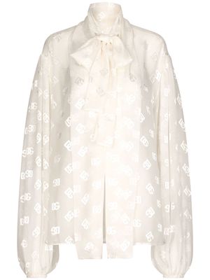 Dolce & Gabbana logo-jacquard pussy-bow collar blouse - White