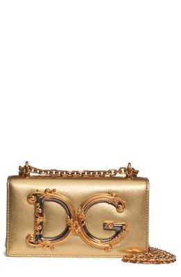 Dolce & Gabbana Logo Metallic Leather Crossbody Bag in 89869 Light Gold