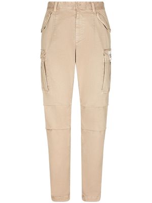Dolce & Gabbana logo-patch cotton cargo pants - Neutrals