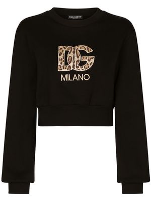 Dolce & Gabbana logo-patch cotton cropped sweatshirt - Black