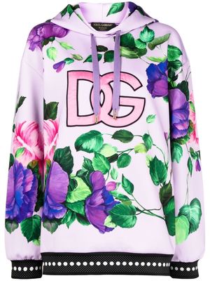 Dolce & Gabbana logo-patch drawstring hoodie - Purple