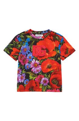 Dolce & Gabbana Logo Patch Floral Cotton T-Shirt in Hn3Vt Prato Fdo.nero