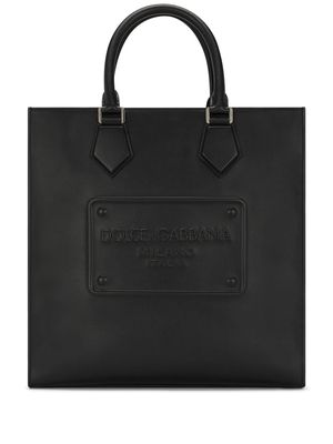 Dolce & Gabbana logo-patch leather tote bag - Black